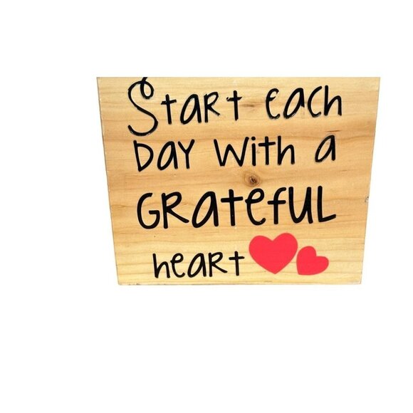 Inspirational Word of the Day Start Each Day With a Grateful Heart Wood Block - Picture 7 of 7